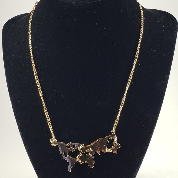 Gold-Tone World Map Pendant Necklace β Travel Lover Jewelry Stylish & Minimalist - Picture 3 of 10